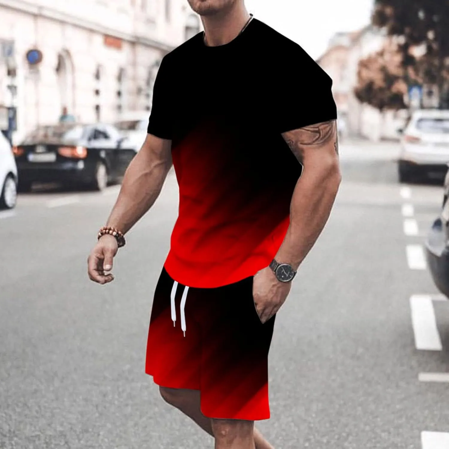 Man 2 Piece Straight Leg Pants Set Tops Shirts Pants Shorts Set for Mens Match Summer Fall Pants Set 2024