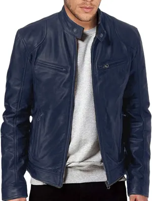 Men's Faux Leather Jacket Slim Zip Up Stand Collar Motorcycle Coat Waterproof Windproof PU Moto Outwear with Pockets