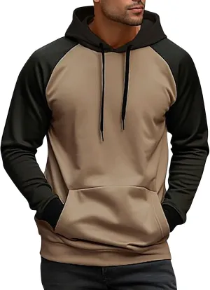 Mens Hooded Sweatshirts Long Sleeve Pullover Patchwork Hoodie Casual Drawstring Baseball Hoodie Color Block Fall Tops
