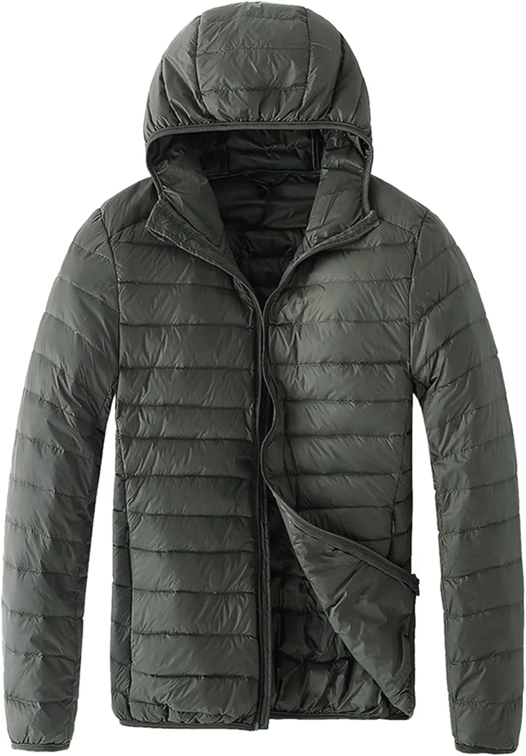 Mens Packable Hoodies Down Puffer Jacket Zip Up Lightweight Winter Puffy Coats for Outdoors Snow Ski Hiking Travel