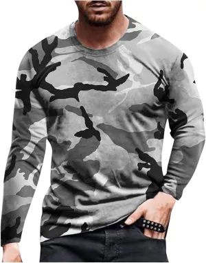 Mens Track Athletic T Shirts Long Sleeve Tops Tee for Mens Boat Neck Print Camo Fall Summer Shirts 2024