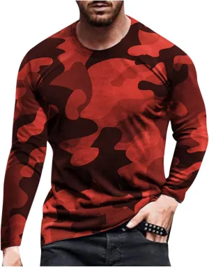 Mens Track Athletic T Shirts Long Sleeve Tops Tee for Mens Boat Neck Print Camo Fall Summer Shirts 2024