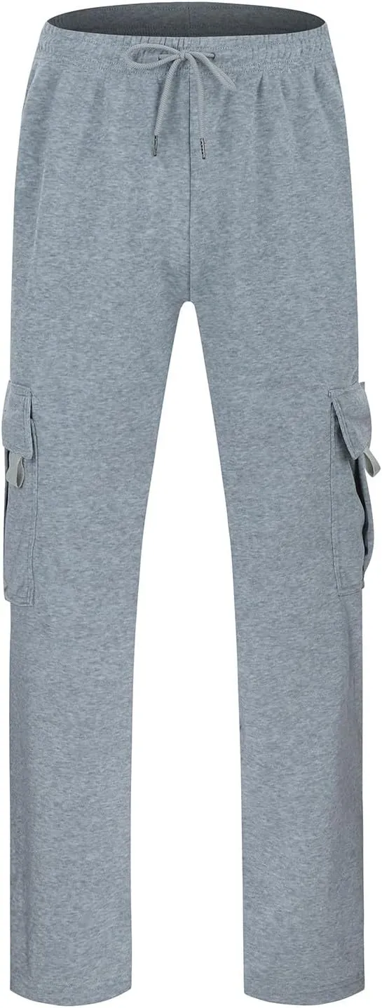 Men's Trendy Cargo Sweatpants Stretch Elastic Waist Athletic Workout Jogger Pants Drawstring Sport Trousers