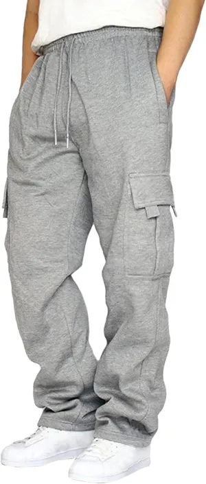 Men's Trendy Cargo Sweatpants Stretch Elastic Waist Athletic Workout Jogger Pants Drawstring Sport Trousers
