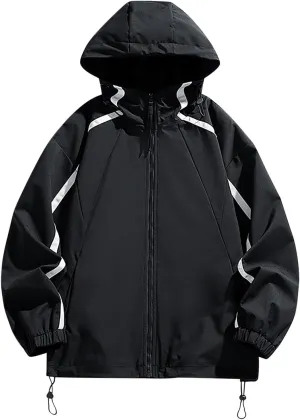 Mens Windproof Jacket Waterproof Lightweight Mountain Sport Jackets for Men Outdoor Loose Hooded Windbreaker Raincoat