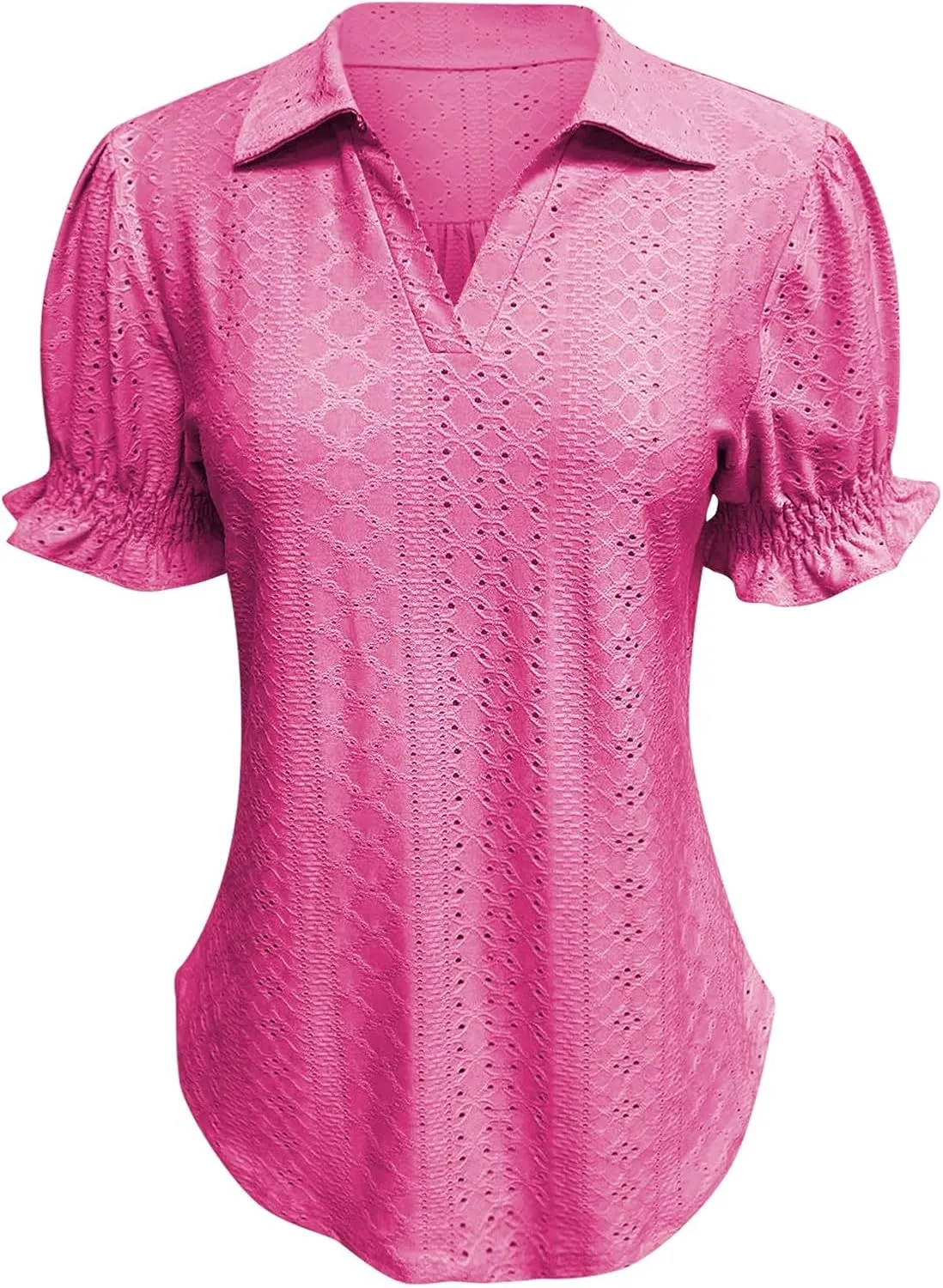 Miyaomn Womens Summer Tops 2025 Trendy Eyelet Ruffles Short Sleeve Tunics Casual V Neck Tshirts Fashion Solid Blouses Clothes