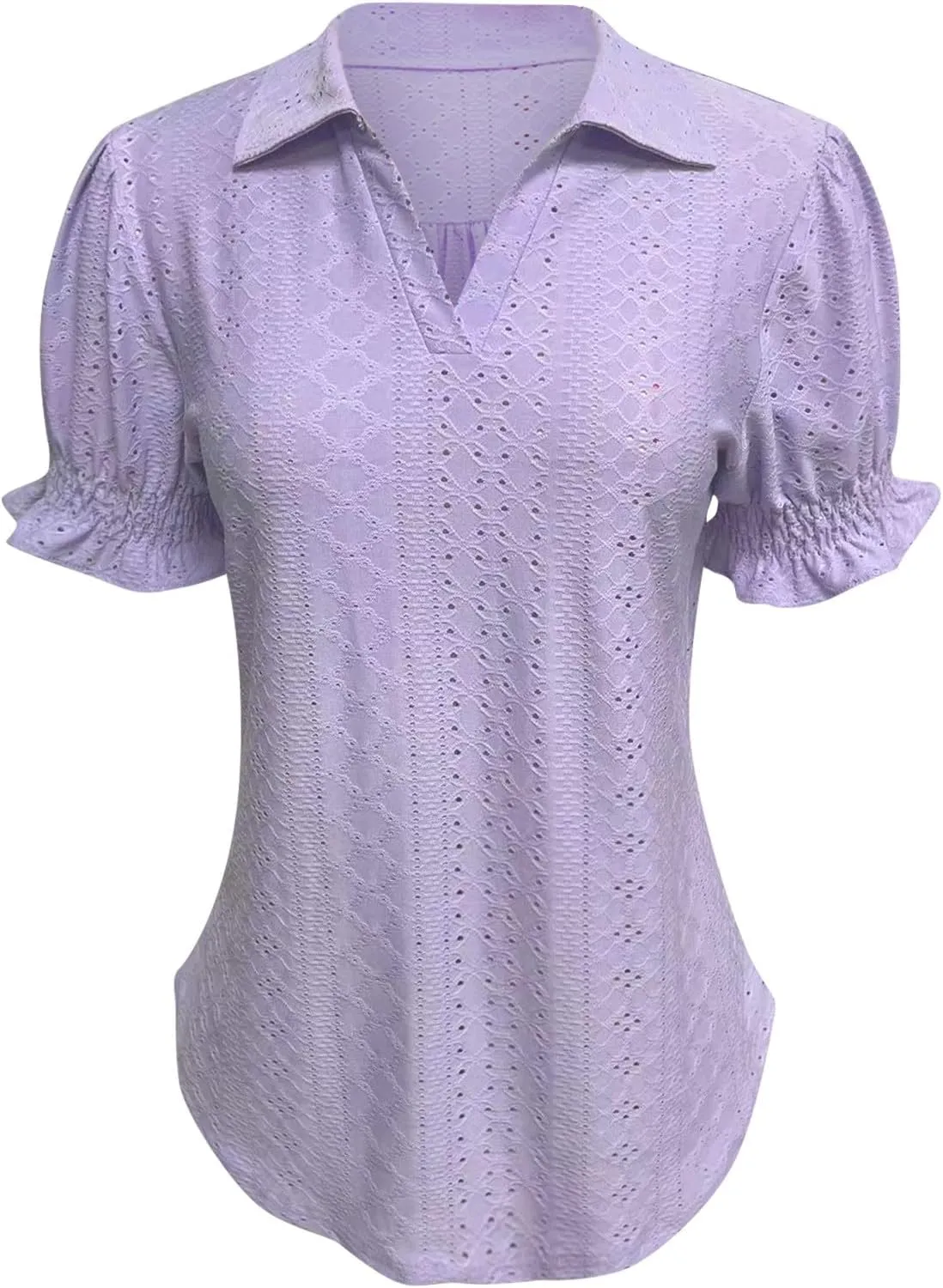 Miyaomn Womens Summer Tops 2025 Trendy Eyelet Ruffles Short Sleeve Tunics Casual V Neck Tshirts Fashion Solid Blouses Clothes