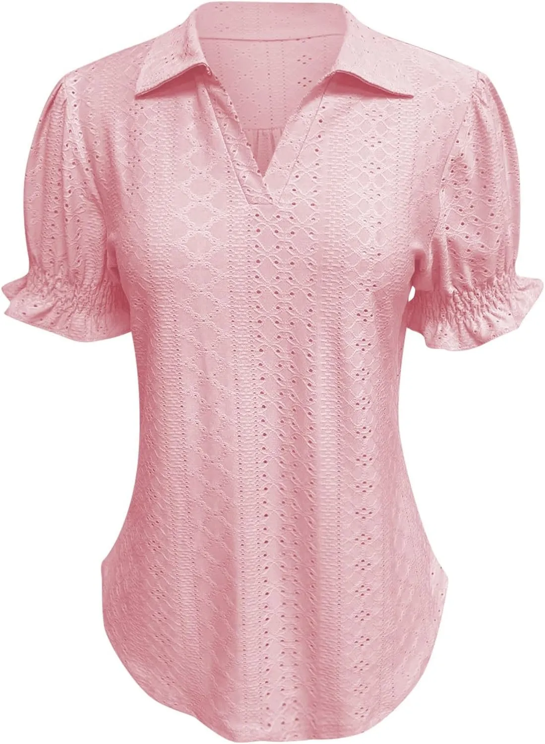 Miyaomn Womens Summer Tops 2025 Trendy Eyelet Ruffles Short Sleeve Tunics Casual V Neck Tshirts Fashion Solid Blouses Clothes