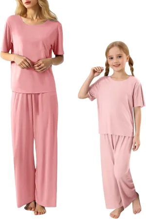 Mommy and Me Pajamas, Lounge Sets for Women Summer Casual Short Sleeve 2 Piece Pjs Soft Comfy Sleepwear Cute Preppy Clothes