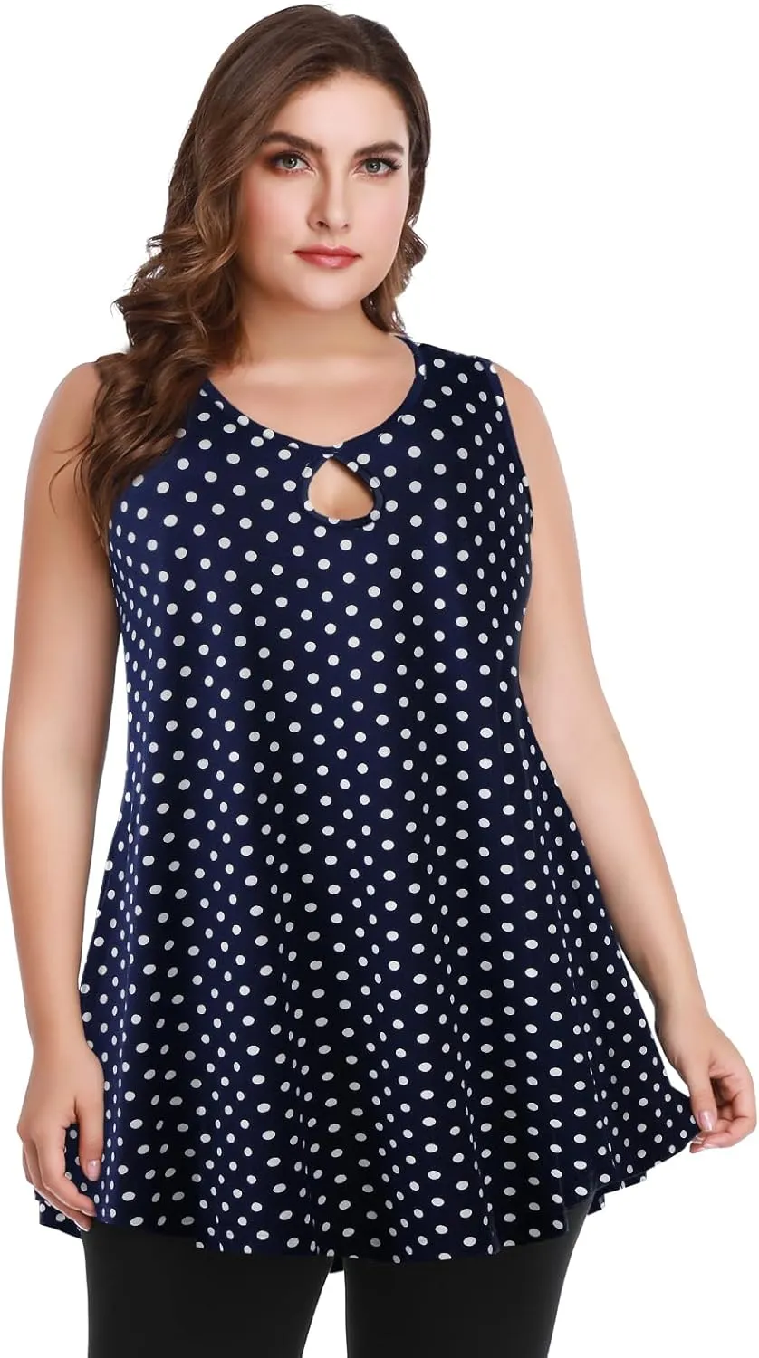 MONNURO Women's Plus Size Sleeveless Keyhole Summer Sexy Shirts Casual Loose Flowy Swing Tunic Tank Tops