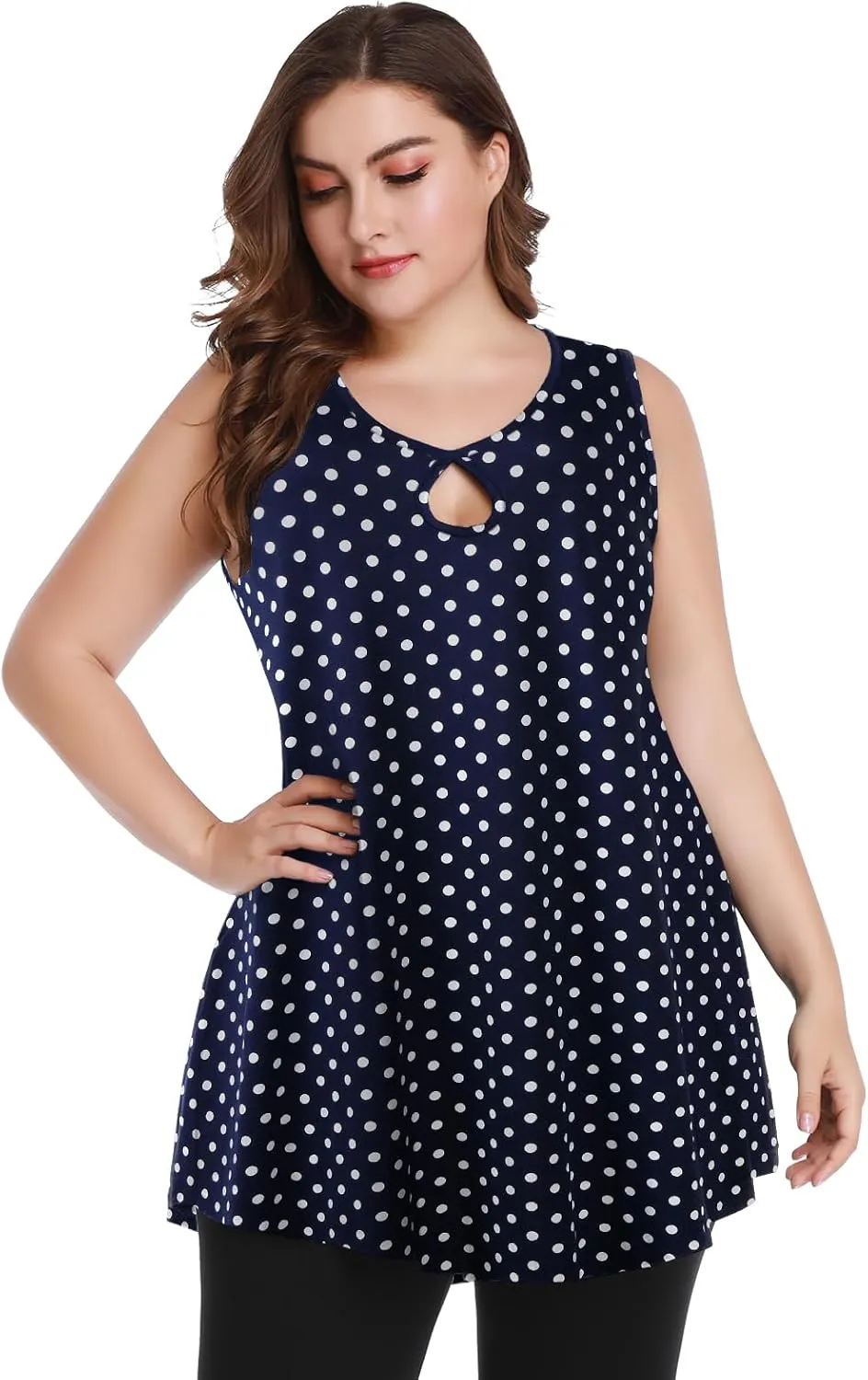 MONNURO Women's Plus Size Sleeveless Keyhole Summer Sexy Shirts Casual Loose Flowy Swing Tunic Tank Tops