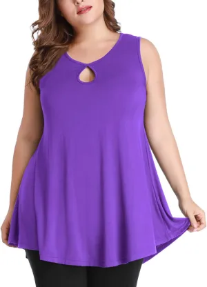 MONNURO Women's Plus Size Sleeveless Keyhole Summer Sexy Shirts Casual Loose Flowy Swing Tunic Tank Tops