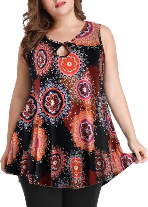 MONNURO Women's Plus Size Sleeveless Keyhole Summer Sexy Shirts Casual Loose Flowy Swing Tunic Tank Tops