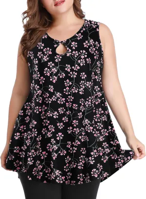 MONNURO Women's Plus Size Sleeveless Keyhole Summer Sexy Shirts Casual Loose Flowy Swing Tunic Tank Tops