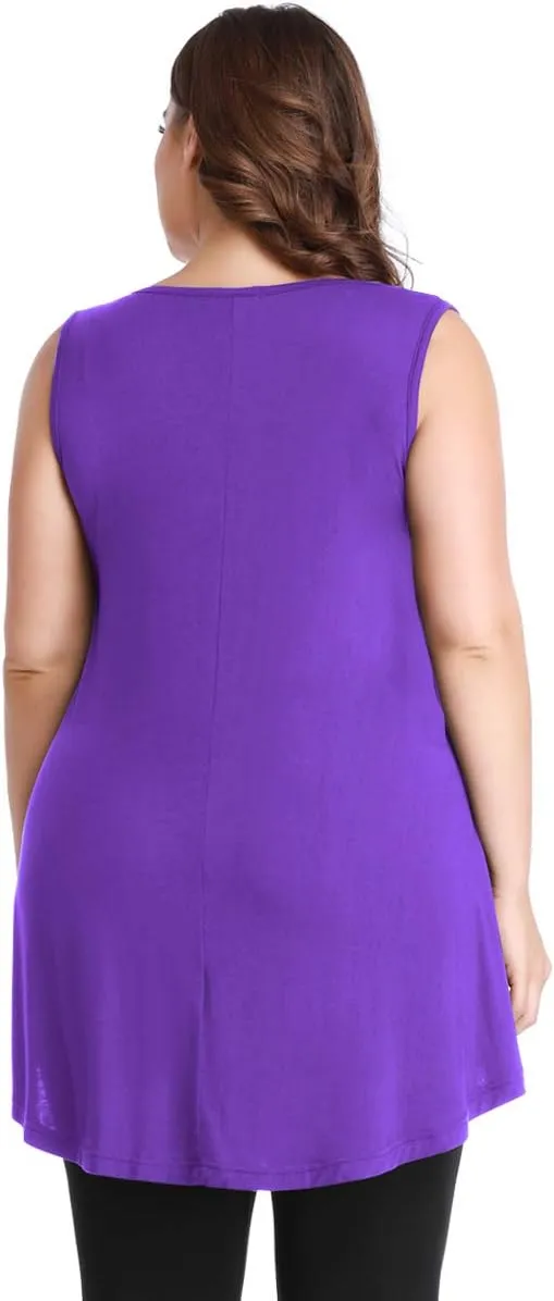 MONNURO Women's Plus Size Sleeveless Keyhole Summer Sexy Shirts Casual Loose Flowy Swing Tunic Tank Tops