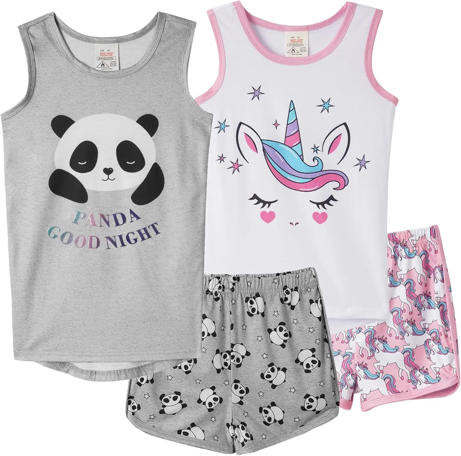 MyFav Big Girls Sleeveless Pajama Sets Cute Panda Polka Dot Sleepwear Loungewear