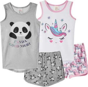 MyFav Big Girls Sleeveless Pajama Sets Cute Panda Polka Dot Sleepwear Loungewear