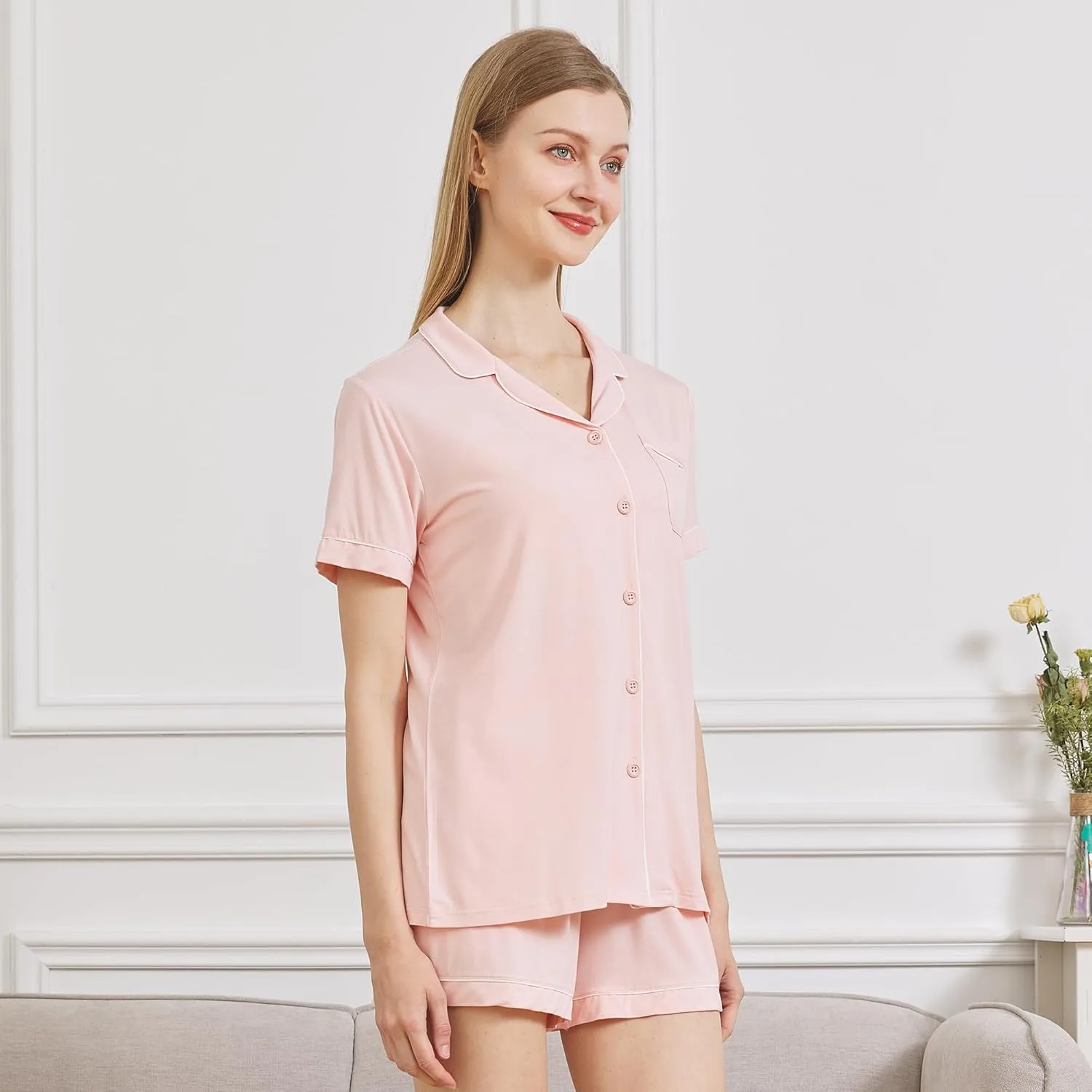 netdraw Women's Bamboo Viscose Pajama Sets Button Down Ultra Soft Comfy Cooling Lounge Sleepwear Pjs
