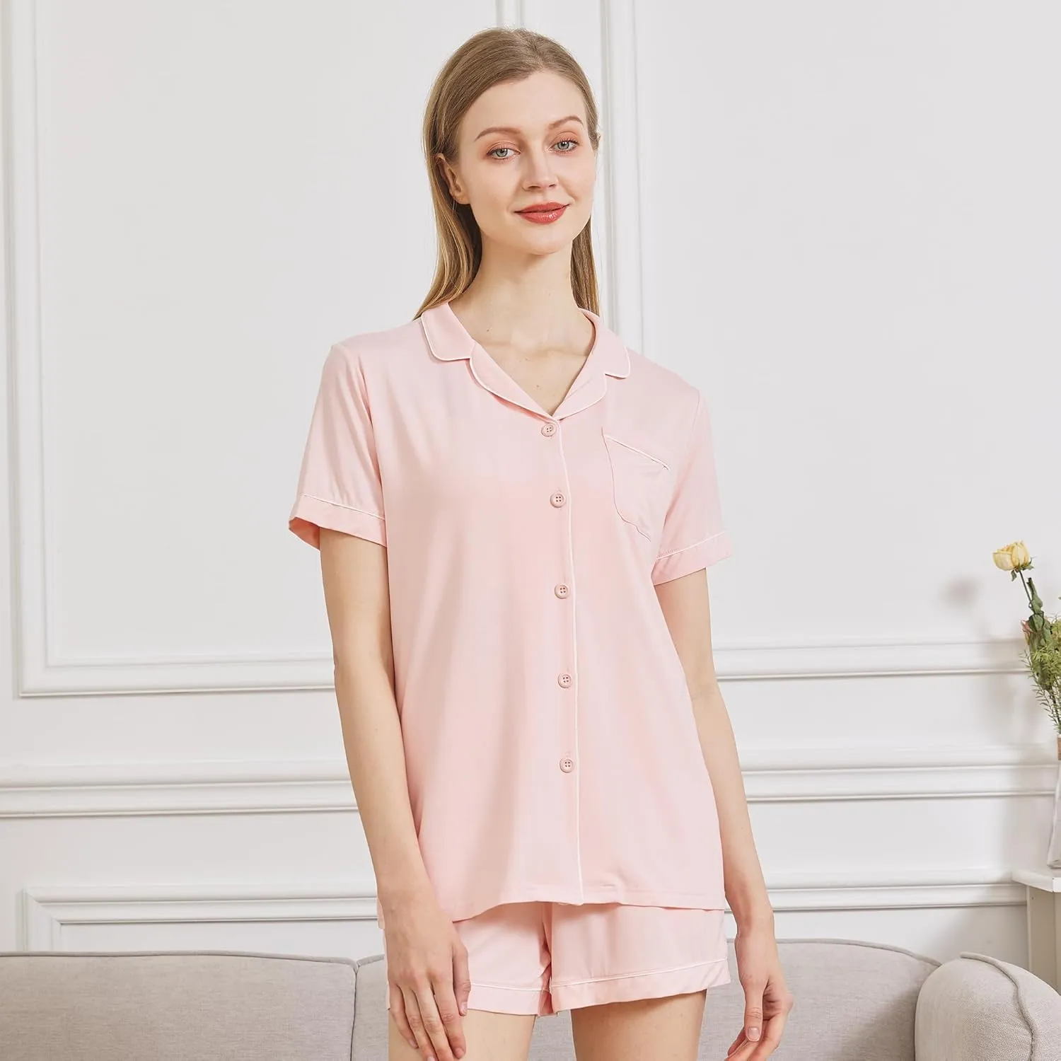 netdraw Women's Bamboo Viscose Pajama Sets Button Down Ultra Soft Comfy Cooling Lounge Sleepwear Pjs