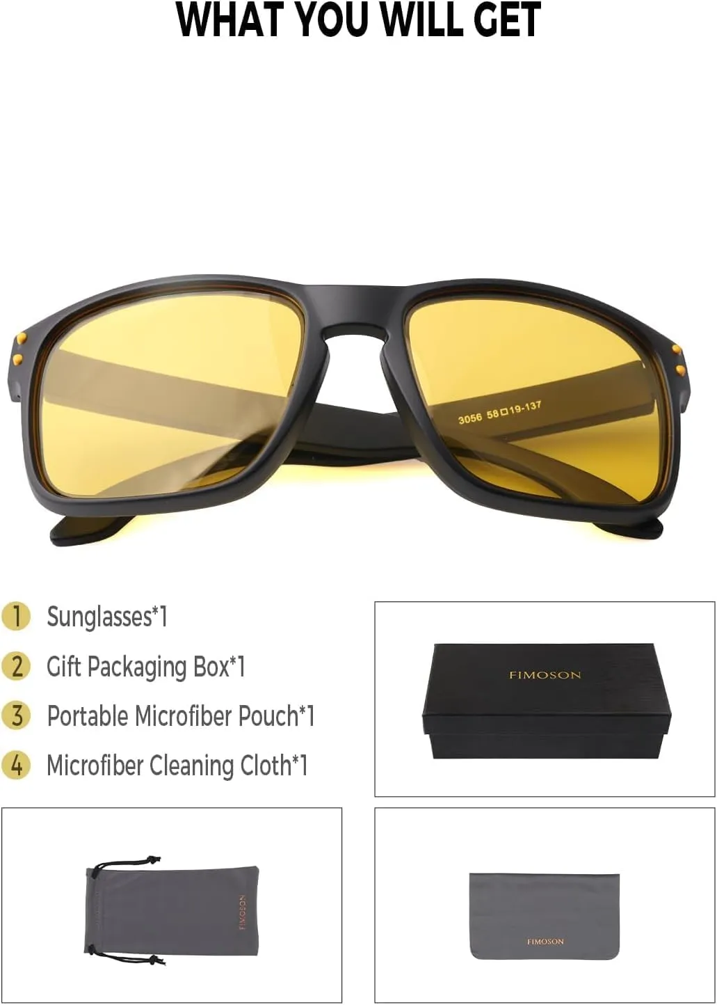 Night Driving Glasses for Men Women, Classic Square Sunglasses Anti Glare Polarized HD Night Vision Glasses