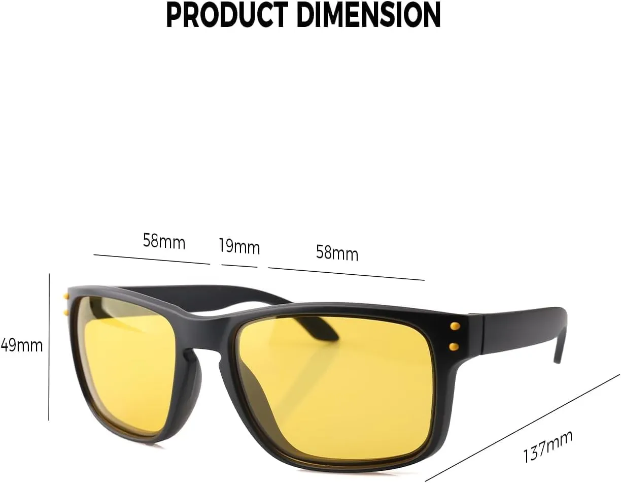 Night Driving Glasses for Men Women, Classic Square Sunglasses Anti Glare Polarized HD Night Vision Glasses