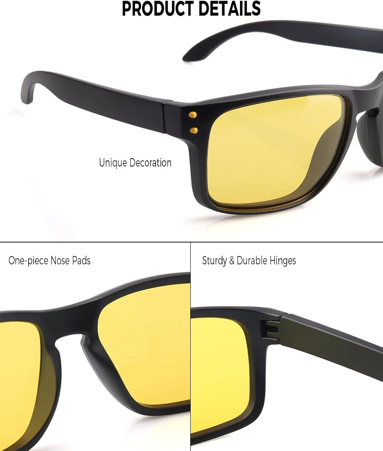 Night Driving Glasses for Men Women, Classic Square Sunglasses Anti Glare Polarized HD Night Vision Glasses