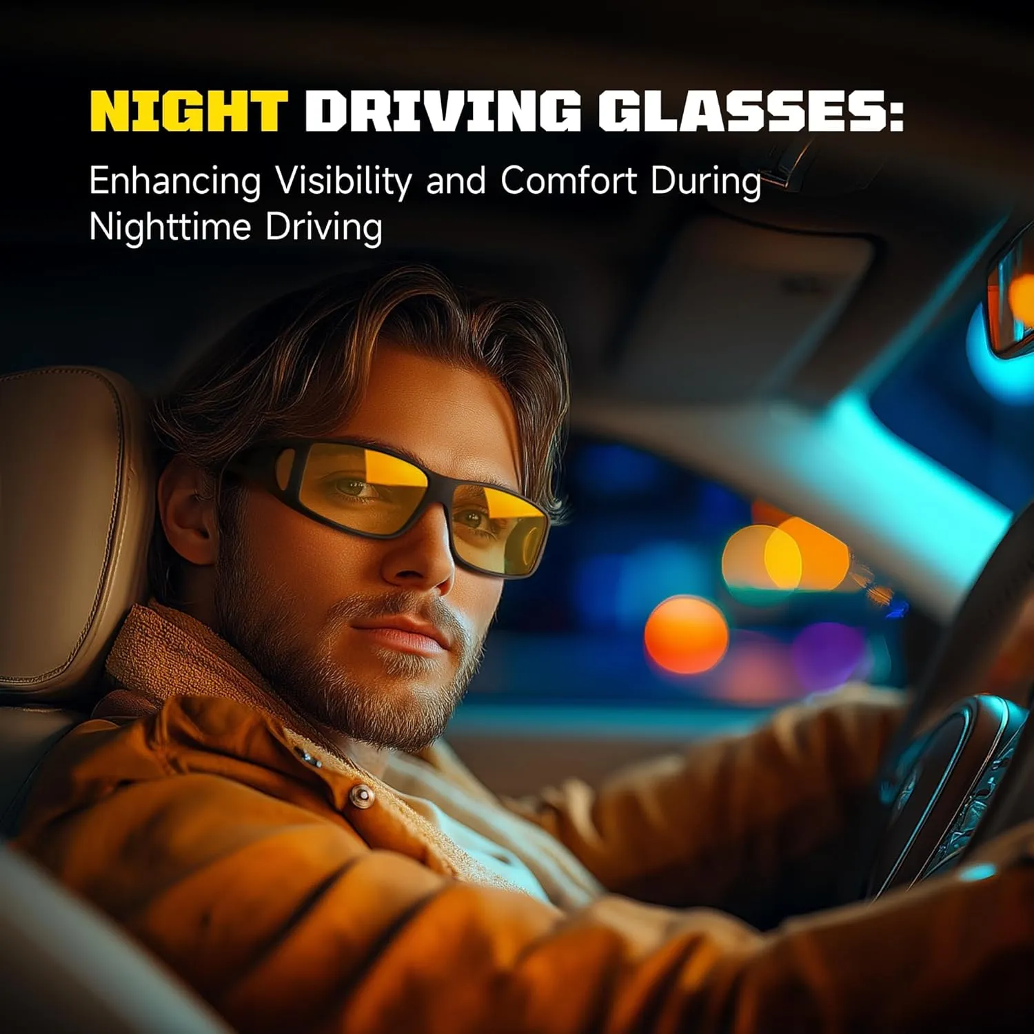 Night Driving Glasses for Men Women, Night Vision Glasses Fit Over Glasses Sunglasses Anti Glare Polarized HD