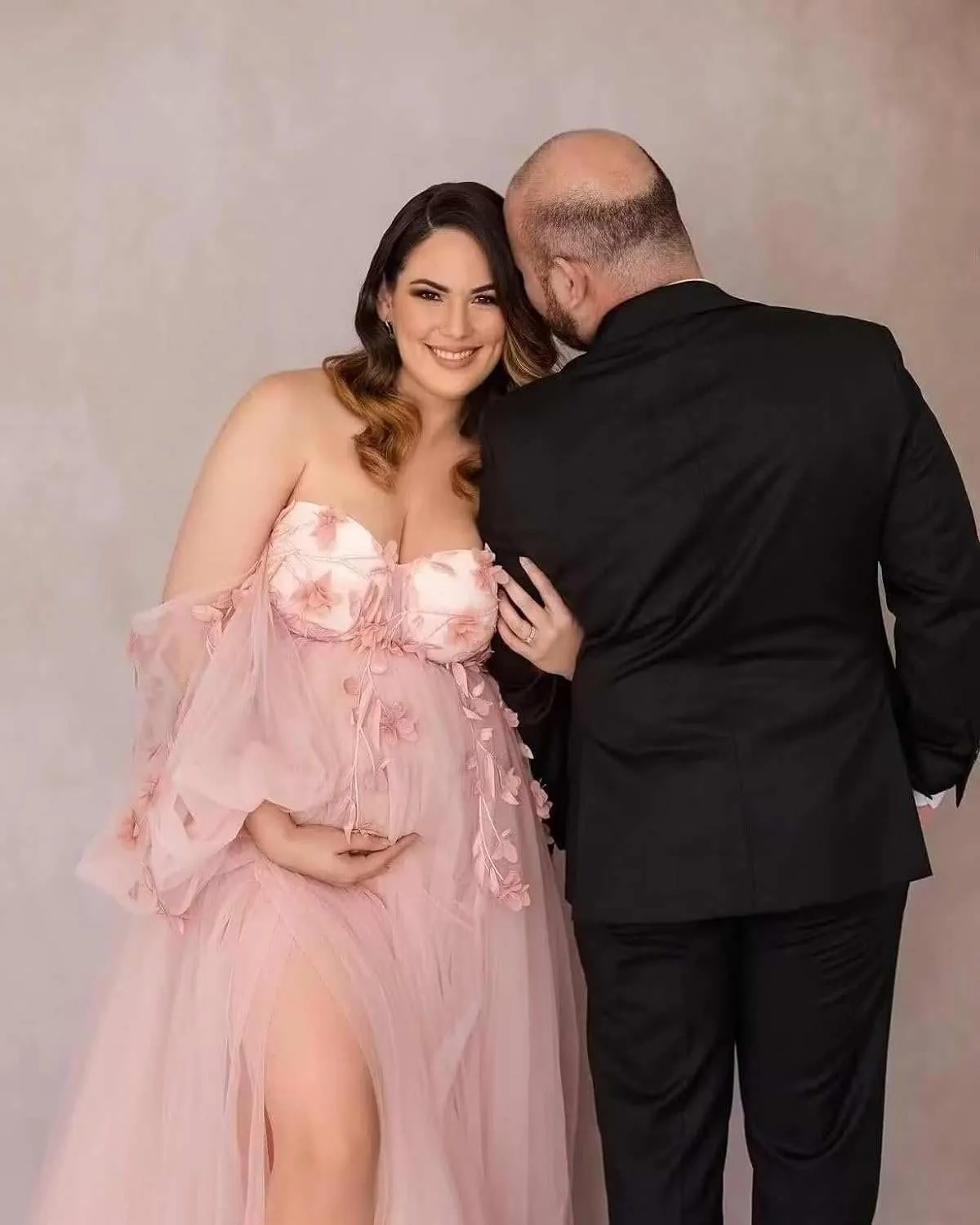 Off Shoulder Maternity Dress for Photoshoot Lace Appliques Tulle Robe Bridal Lingerie Bathgown Pregnancy Gown