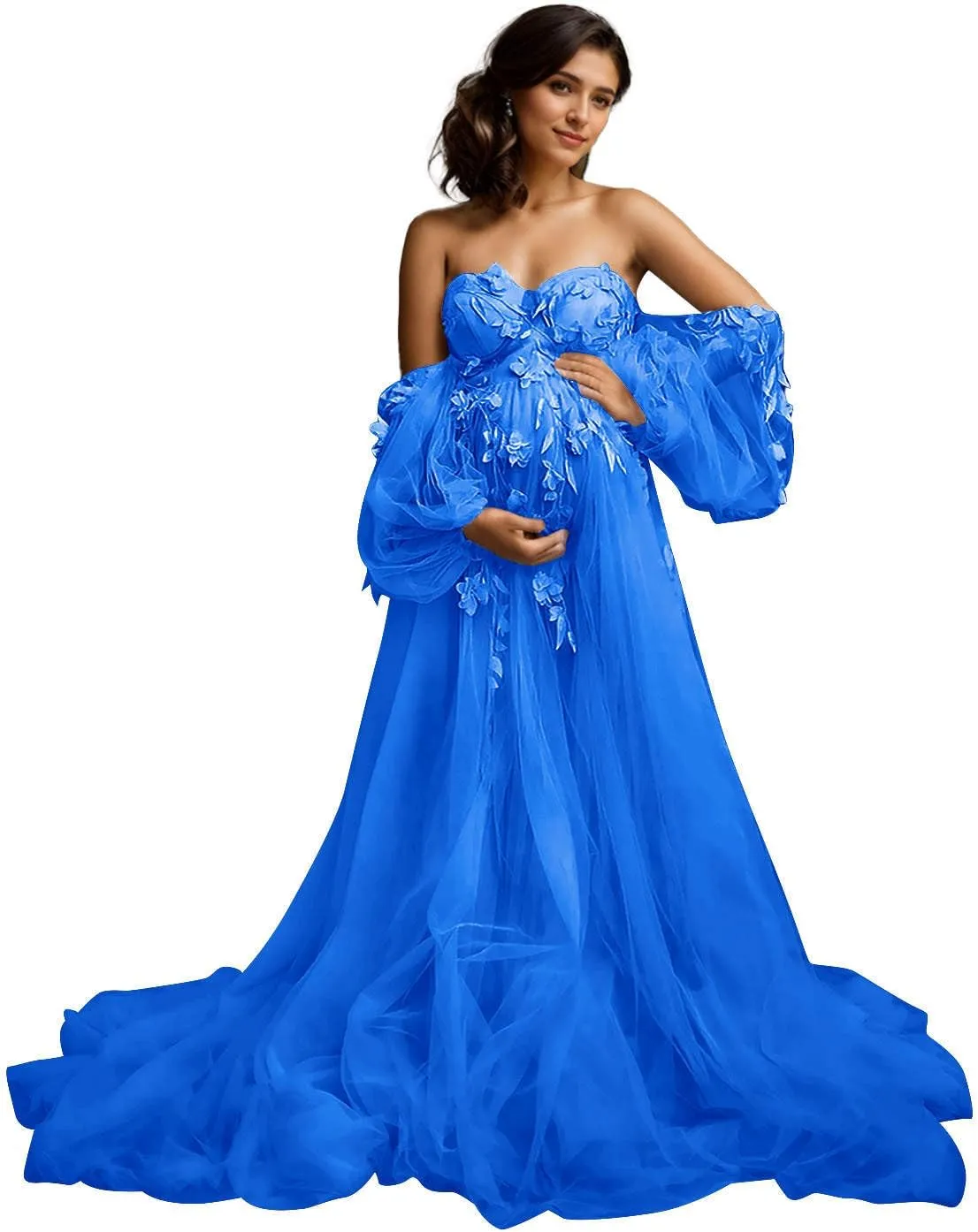 Off Shoulder Maternity Dress for Photoshoot Lace Appliques Tulle Robe Bridal Lingerie Bathgown Pregnancy Gown