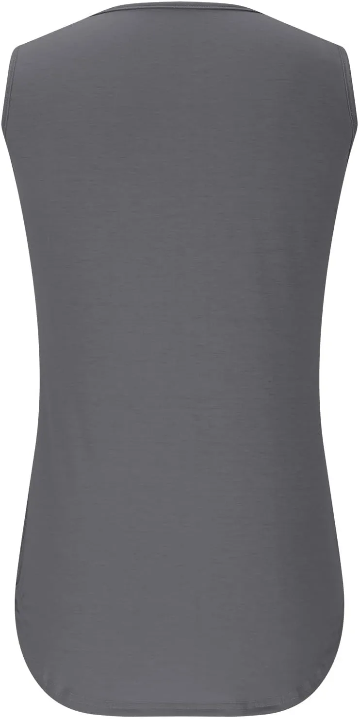 Oplxuo Summer Tank Tops for Women Loose Fit Pleated Tunics Round Neck Sleeveless Lace Tops Curved Hem Flowy Blouse
