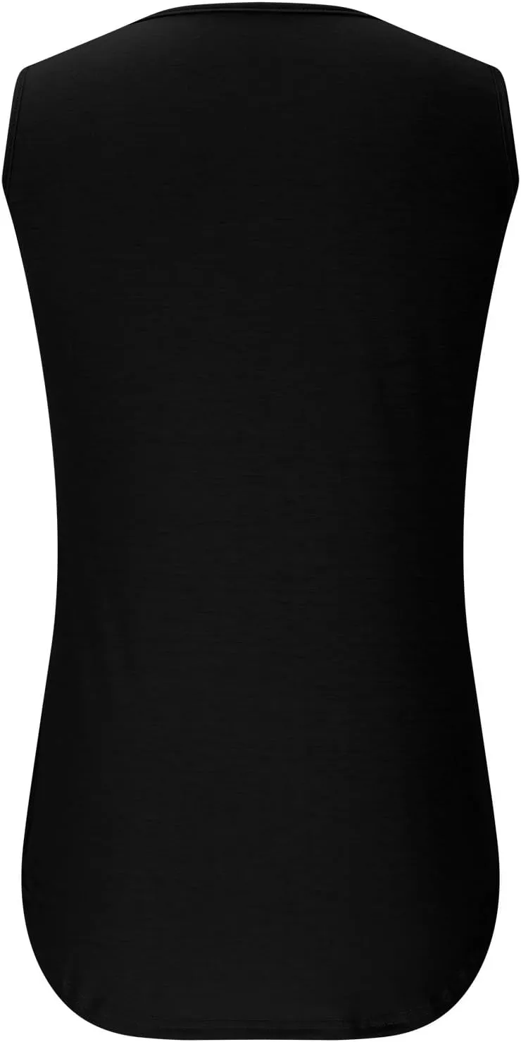 Oplxuo Summer Tank Tops for Women Loose Fit Pleated Tunics Round Neck Sleeveless Lace Tops Curved Hem Flowy Blouse