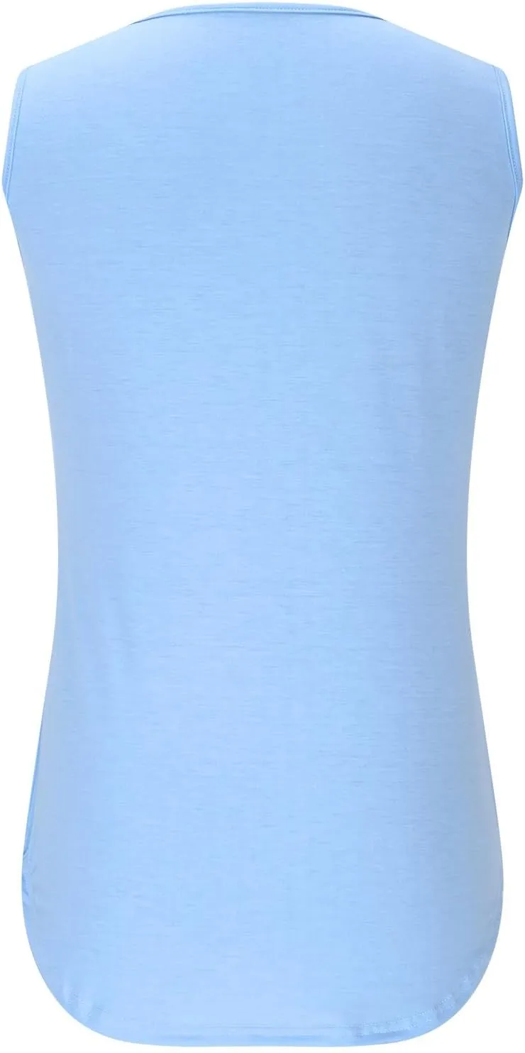 Oplxuo Summer Tank Tops for Women Loose Fit Pleated Tunics Round Neck Sleeveless Lace Tops Curved Hem Flowy Blouse