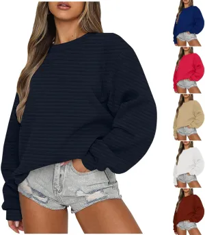 Oversized Sweatshirt for Women Crewneck Long Sleeve Pullover Top Ribbed Cute Teen Girls Clothes Fashion Outfits