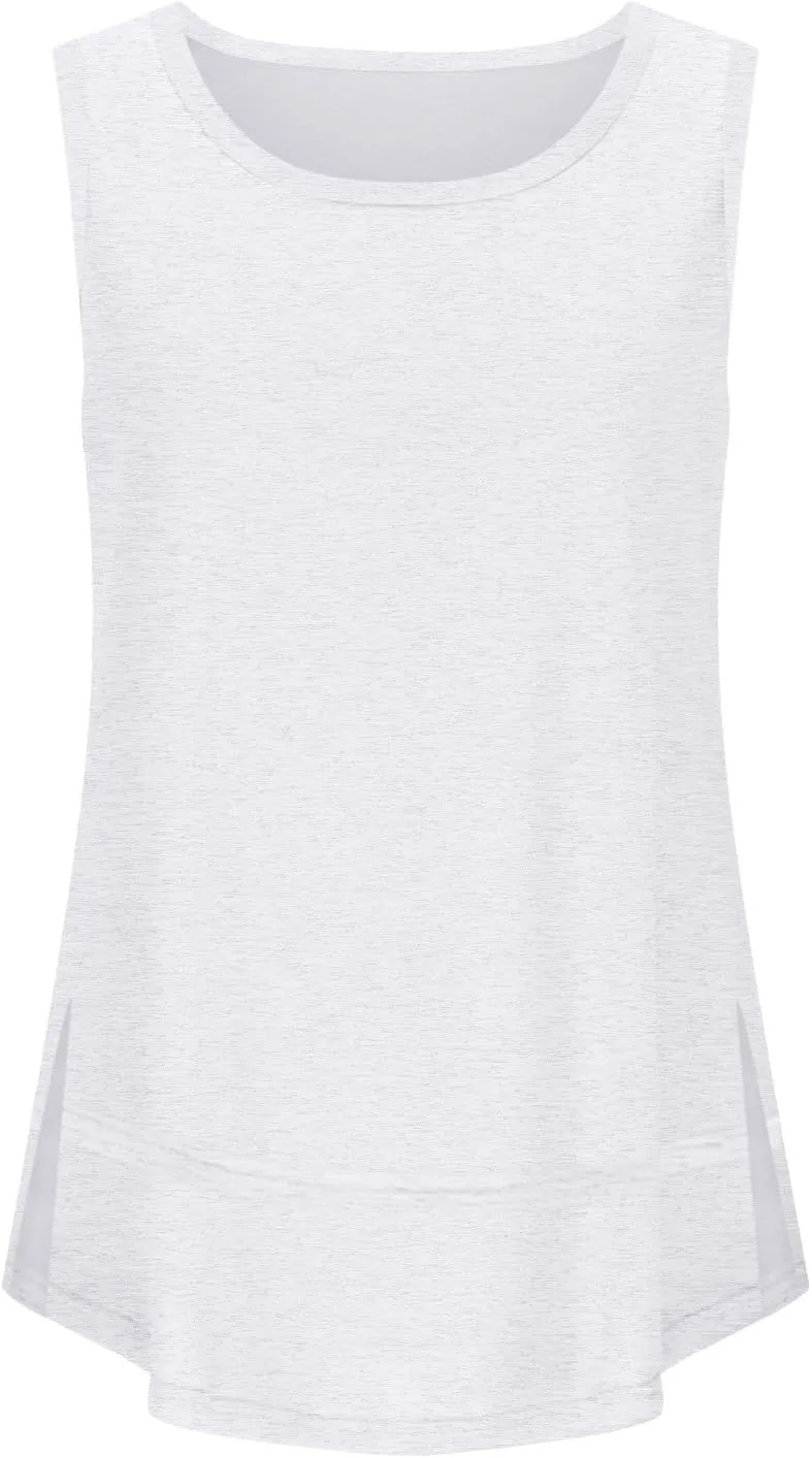Oversized Tank Tops for Women Patchwork Plus Size Long Camisole Shirt Side Split Hem U Neck Blouse T-Shirt