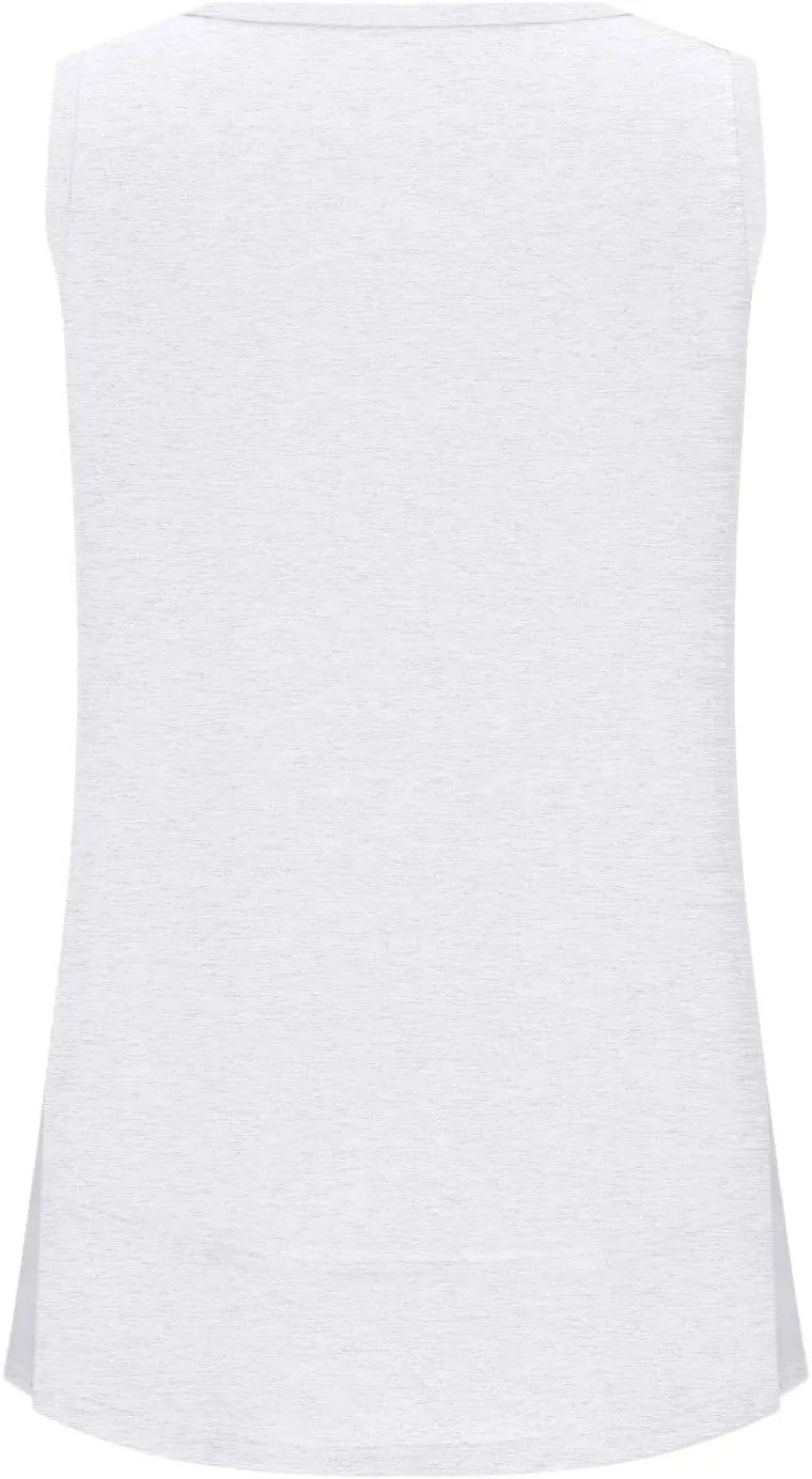 Oversized Tank Tops for Women Patchwork Plus Size Long Camisole Shirt Side Split Hem U Neck Blouse T-Shirt