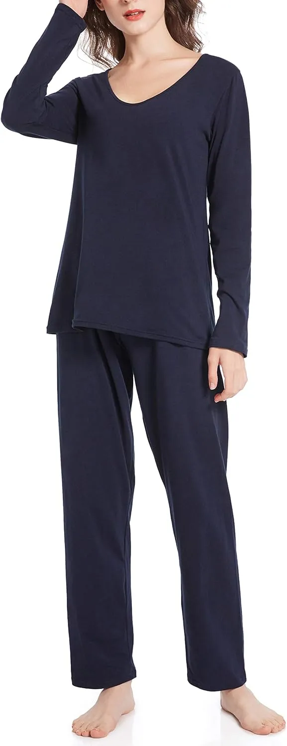 Pajama Sets for Women V Neck Long Sleeve Sleepwear Cotton Pj Sets S-3XL