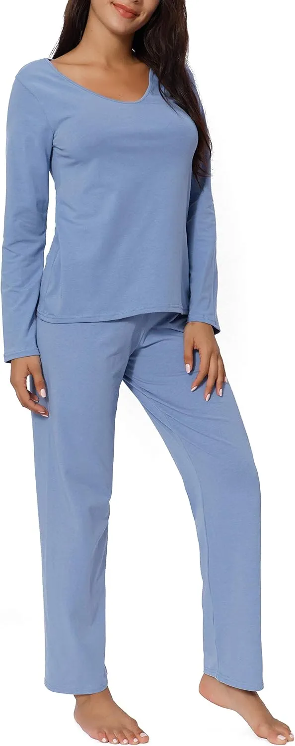 Pajama Sets for Women V Neck Long Sleeve Sleepwear Cotton Pj Sets S-3XL