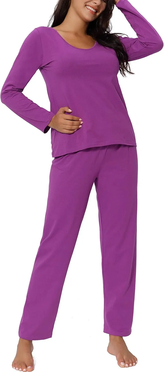 Pajama Sets for Women V Neck Long Sleeve Sleepwear Cotton Pj Sets S-3XL