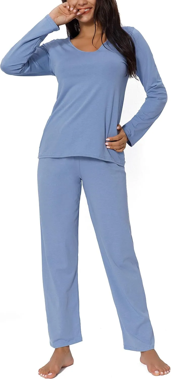 Pajama Sets for Women V Neck Long Sleeve Sleepwear Cotton Pj Sets S-3XL
