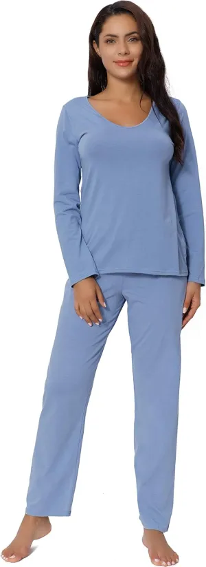 Pajama Sets for Women V Neck Long Sleeve Sleepwear Cotton Pj Sets S-3XL