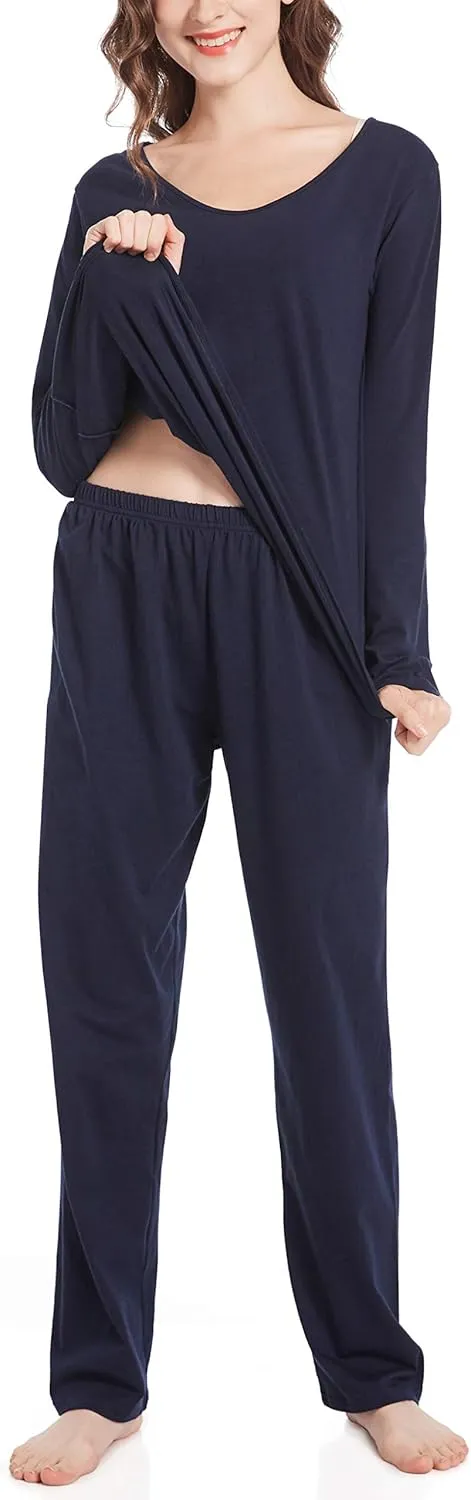 Pajama Sets for Women V Neck Long Sleeve Sleepwear Cotton Pj Sets S-3XL