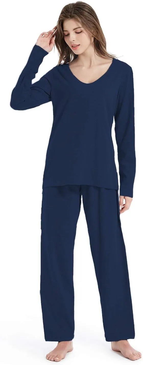 Pajama Sets for Women V Neck Long Sleeve Sleepwear Cotton Pj Sets S-3XL