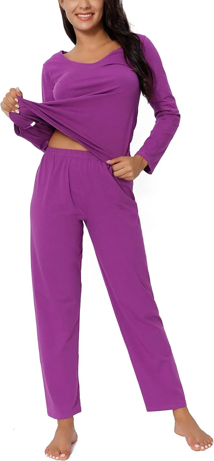 Pajama Sets for Women V Neck Long Sleeve Sleepwear Cotton Pj Sets S-3XL