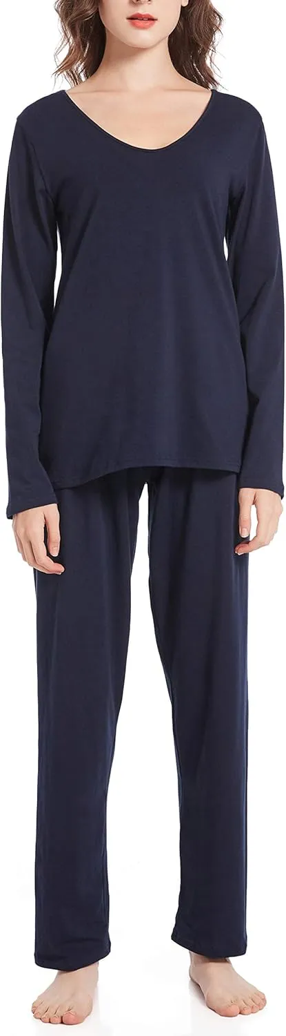 Pajama Sets for Women V Neck Long Sleeve Sleepwear Cotton Pj Sets S-3XL