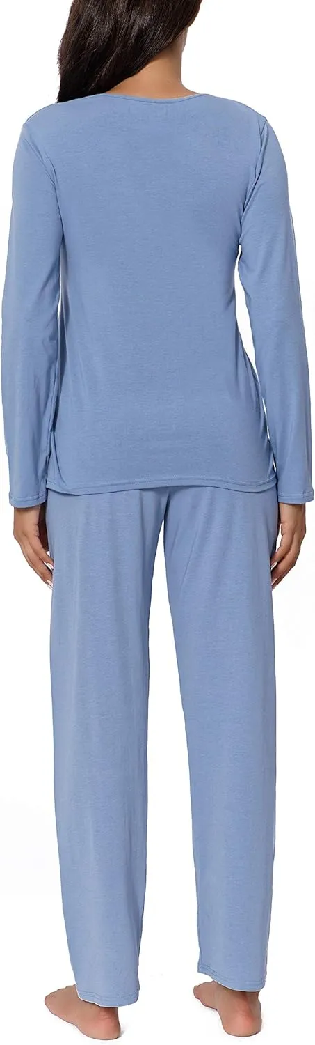 Pajama Sets for Women V Neck Long Sleeve Sleepwear Cotton Pj Sets S-3XL