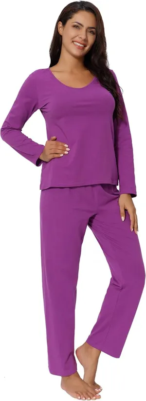 Pajama Sets for Women V Neck Long Sleeve Sleepwear Cotton Pj Sets S-3XL