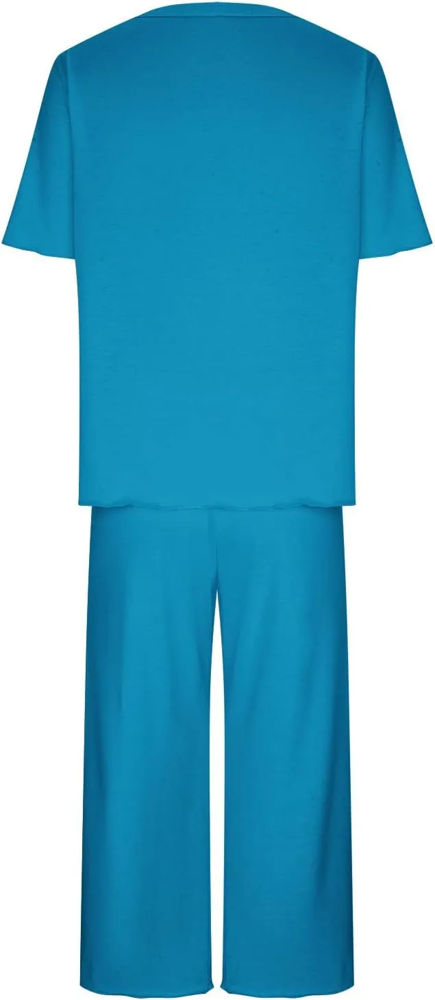 Pajamas for Women 2023 Set Short Sleeve Capri Pajamas Ladies Soft Comfy Pjs Summer Lounge Sleepwear Set With Pockets