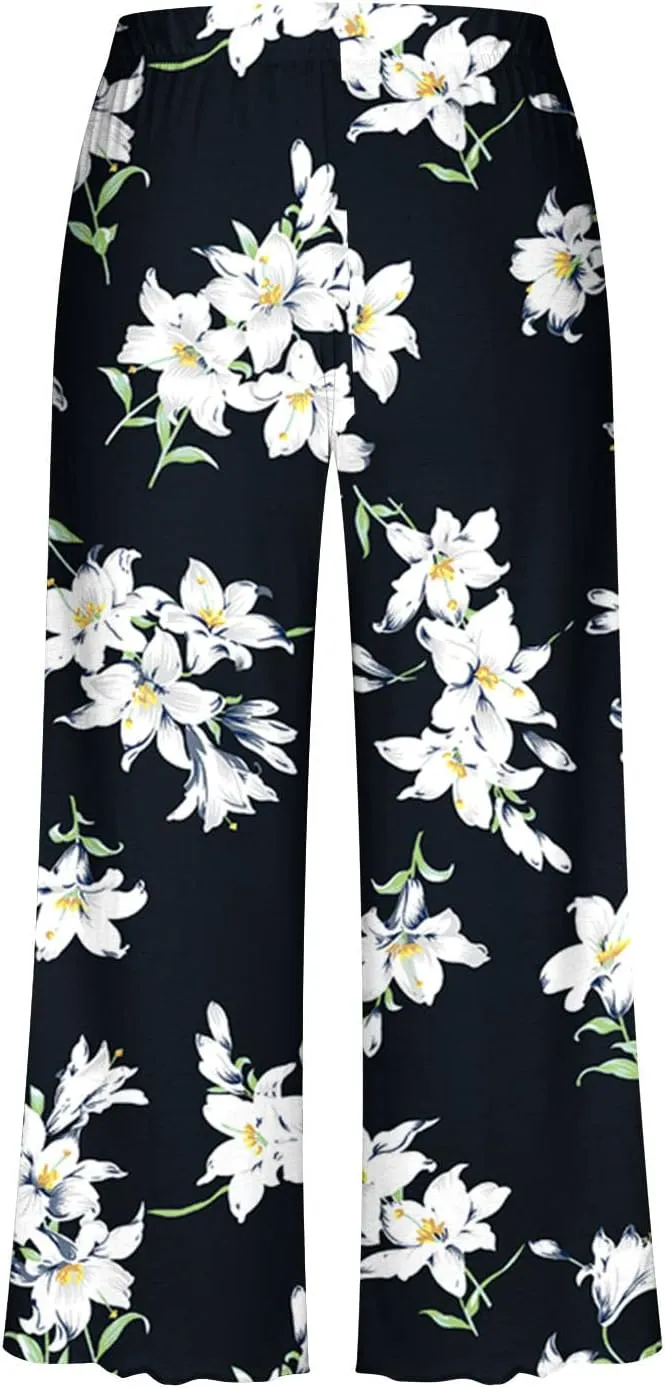 Pajamas for Women 2023 Set Short Sleeve Capri Pajamas Ladies Soft Comfy Pjs Summer Lounge Sleepwear Set With Pockets