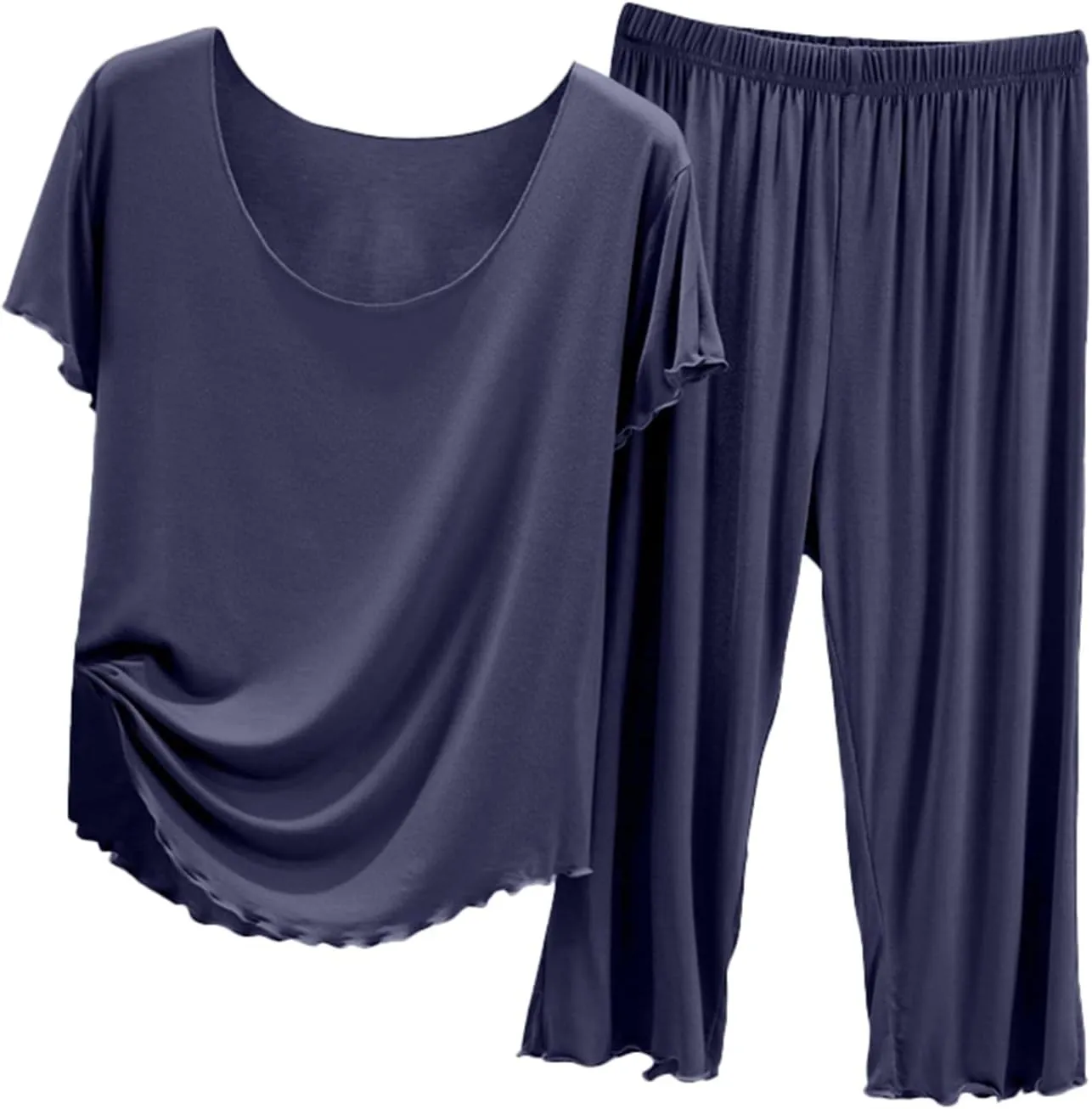 Pajamas Set for Women Pack of 2 Short Sleeve Tops and Soft Capri Pants Sets Summer Cooling Sleepwear Pjs Outfits