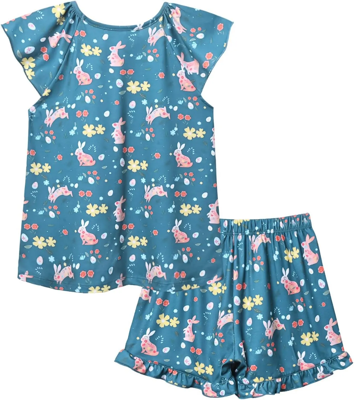 Perfashion Girls' Pajama Sets Flutter Sleeve Ruffles Soft Pjs Size 4-13 Years Sleepwear